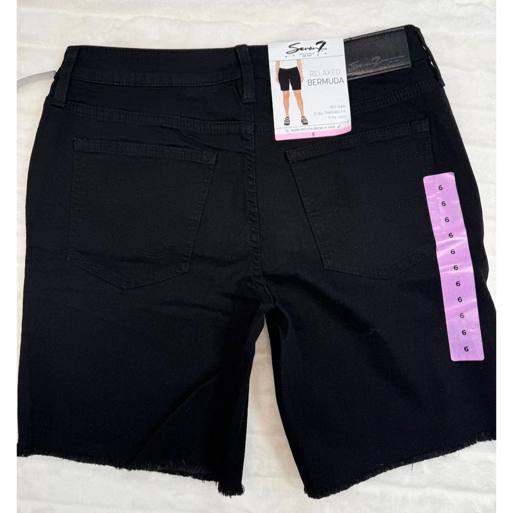 Seven7 Bermuda Shorts Womens 6 Black Jean Relaxed‎ Fit Stretch Comfort Fray Hem